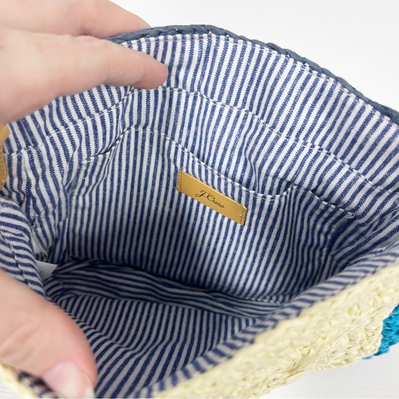 J. Crew Blue Color Block Colorblock Raffia Crossbody Purse - Picture 7 of 7